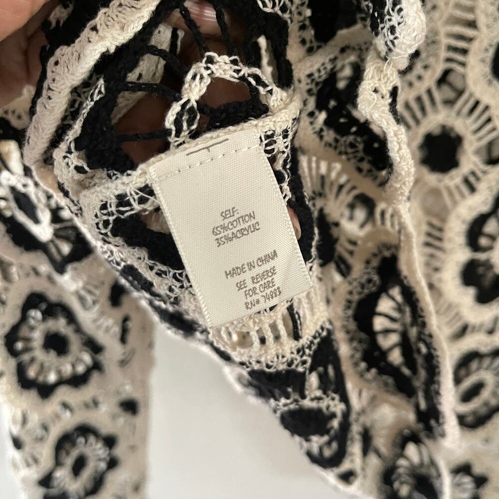 Adiva Black Cream Floral Long Sleeve Crochet Top Women Size Large Boho Chic - Picture 4 of 8